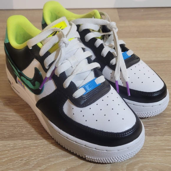 Black and White Nike Airforce Sneakers with Neon Accents - Picture 7 of 9